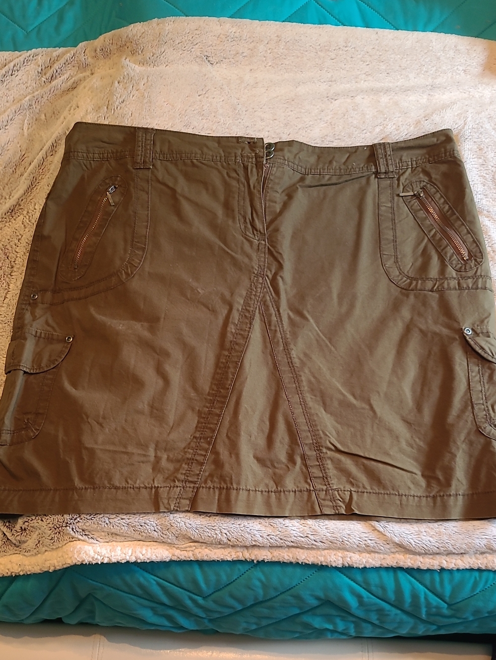 Olive Cargo Zip-Pocket Mini Skort